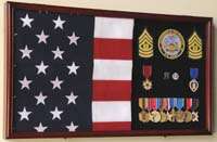 large 3x5 flag and military medals display case cabinet w glass door 