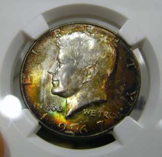1967 KENNEDY 50c NGC MS64 CHRISTMAS COLORS GREENS REDS  