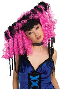 Black/Pink Curly Locks Pink & Black Wig   Female Wigs  