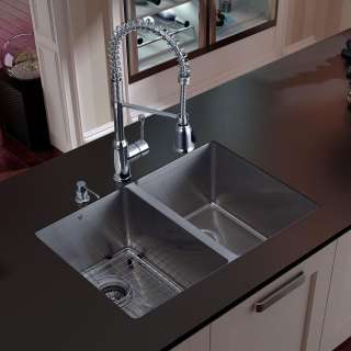 Vigo Undermount Kitchen Double Sink/ Faucet/ Grid/ Two Strainers 