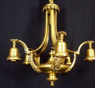 SUPERB Vintage Brass Art Deco 5 Arm CHANDELIER Antique Ceiling Light 