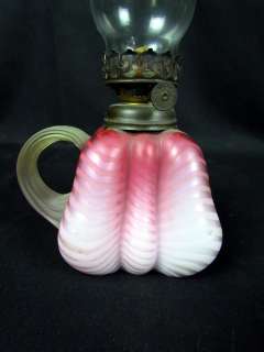   Antique Victorian Quilted Satin Glass Miniature Oil Finger Lamp  
