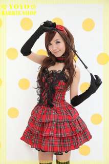 Gothic Lolita Plaid Corset Layer Dress Cosplay Costume  