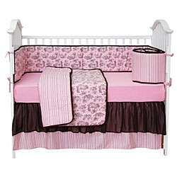 Tadpoles Pink and Brown Toile 4 piece Crib Set  