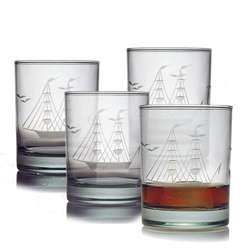Susquehanna Glass Clipper Ship Double Old Fashion Glasses (Set of 4 