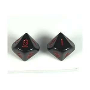  Black with Red Opaque D10 Dice 2ea Toys & Games
