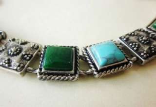 Lucky Brand Silver Tone W Blue Turquoise Green Stone Charm Bracelet 