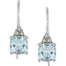 10k White Gold Blue Topaz and Diamond Earrings  