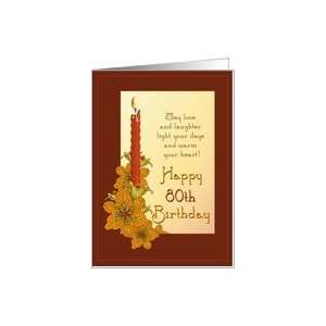  Happy 80th Birthday Tiger Lily and Red Candle Card Toys & Games