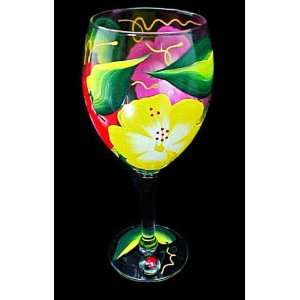   Hibiscus Design   Hand Painted   Grande Wine   16 oz