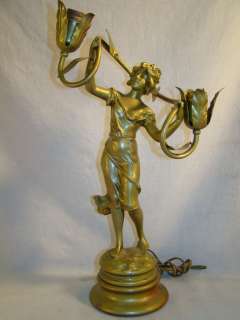   NOUVEAU Old FRENCH Figural LADY Floral STATUE Old BOUDOIR LAMP  