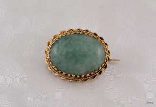 Victorian Antique14k Gold Green Jade Pin Brooch  