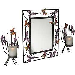 Leaf and Butterfly Wall Sconces and Mirror Set  