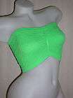   NEON GREEN Bubble RUCHED Bandeau Bra Crop TUBE Top   OS fits S M L