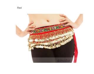 C91008 3 Rows Belly Dance Hip Scarf Wrap Belt Coins  
