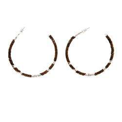 Silvertone and Spiral Leather Wrap Semi hoop Earrings  