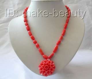 stunning pink baroque natural coral necklace flower Pendant  