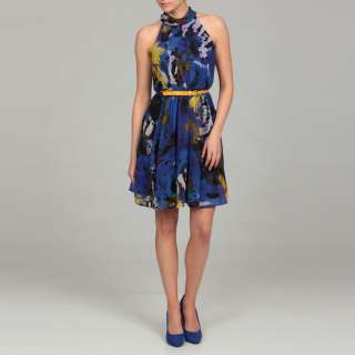 Miss Sixty Womens Blue Floral Print Belted Dress  