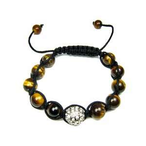    Tiger Eye Beaded Adjustable Bracelet With Rhinestone Ball Jewelry