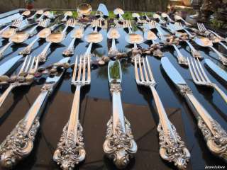 LARGE WALLACE GRAND BAROQUE STERLING SILVER FLATWARE SET FULL 