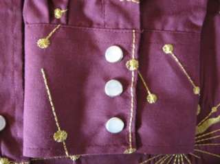   Burgundy Embroidered Sun Burst Western Cowboy Pearl Snap Shirt Size XL