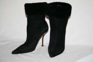 643 JIMMY CHOO Black Suede Fur Wood Heel Boots Size 38  