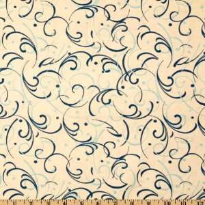   Bistro Swirls Cream/Blue Fabric By The Yard Arts, Crafts & Sewing