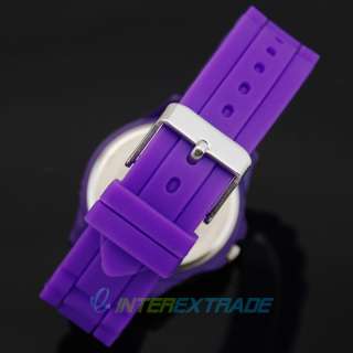   10pcs Pretty Purple Silicone Heart Crystal Sport Girl Lady Wrist Watch