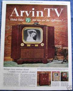 VINTAGE 1951 ARVIN TV TELEVISION AD   3 MODELS SHOWN  