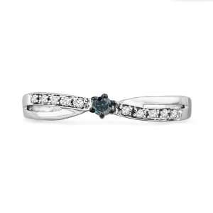 Platinum Plated Sterling Silver Blue and White Round Diamond Promise 