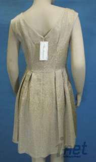   Sz 6 Boatneck Party Dress Antique Gold w/Beading Green Stones NWT $440