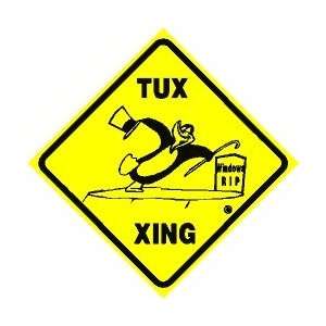  TUX CROSSING sign * linux on windows grave