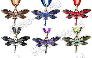 6p Dragonfly Golden Enamel Alloy Pendants+Cords W15198  