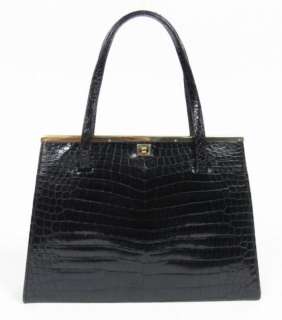   London Black Crocodile Leather Frame Clutch Handbag Purse Bag  