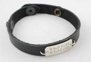 Sterling Silver Black Leather Bracelet Handstamped Personalized Custom 