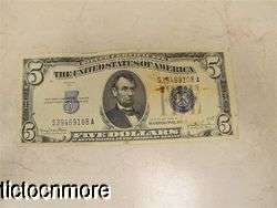 US 1934 D 1934D $5 FIVE DOLLAR BILL SILVER CERTIFICATE SMALL NOTE BLUE 