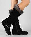 New Round Toe Fur Hidden Wedge Heel Knee High Boots Jester 38 Black 