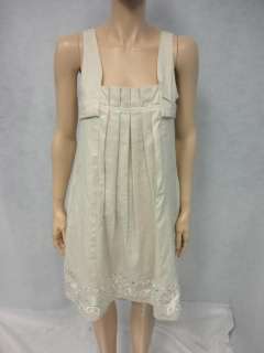 Ranna Gill Anthropologie Beige Sheen Cotton Linen Embroidered Dress S 