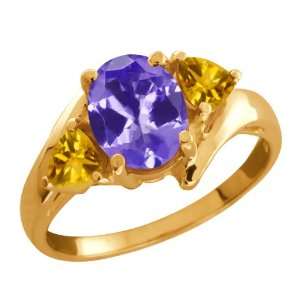  1.56 Ct Oval Blue Tanzanite and Citrine Gold Plated 