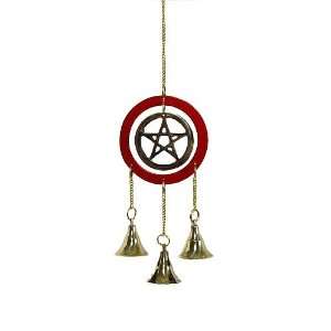 Brass Pentagram Wind Chime With Beads and Bells, 10 Hanging Length