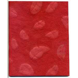 Notebook; Handmade Notebook; Real Leaf Imprints on Red Handmade Paper 