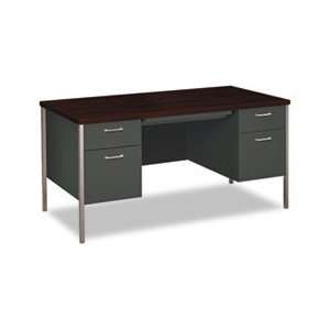 34000 Series Double Pedestal Desk, 60w x 30d x 29 1/2h, Mahogany/Charc 