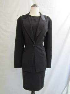 Talbots Black Cocktail Suit Satin Lapel Fitted Jacket Fitted Sheath 
