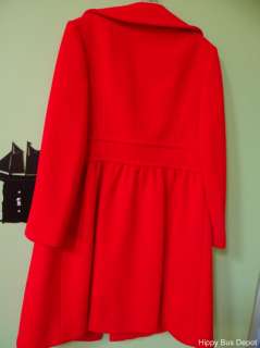   Bright Red Calvin Klein Cashmere 100% Wool Trench Coat   