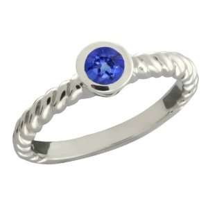  0.36 Ct Round Blue Sapphire Argentium Silver Ring Jewelry