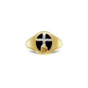  0.005 CT ONYX WITH CROSS & PRAYING HANDS MENS RING 8.5 