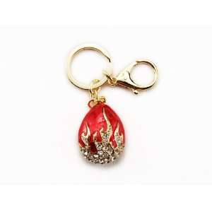 Fire Red Enamel Painted Crystal Rhinestone Flame Balloon Charm Pouch 