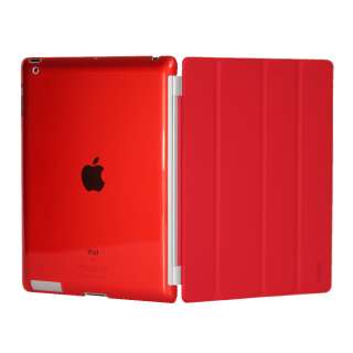 Red Magnetic Smart Front Cover + Back Hard Case for new Apple iPad 3 