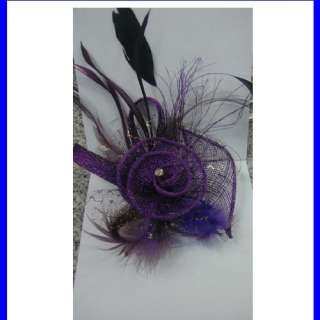 New Red Feather Lace Hat Bride Hair clip Brooch Pin 5 colors 
