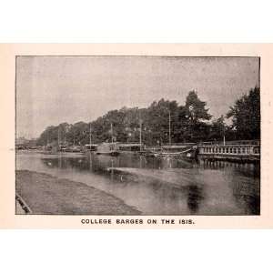 1900 Print College Barges Isis River Thames University Oxford Rowing 